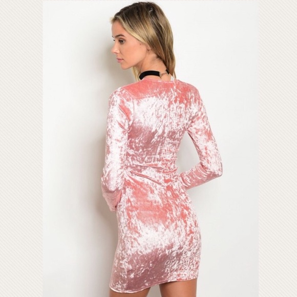 NWT Rose Gold Velvet Velour Lace Up Bodycon Dress - Picture 5 of 5